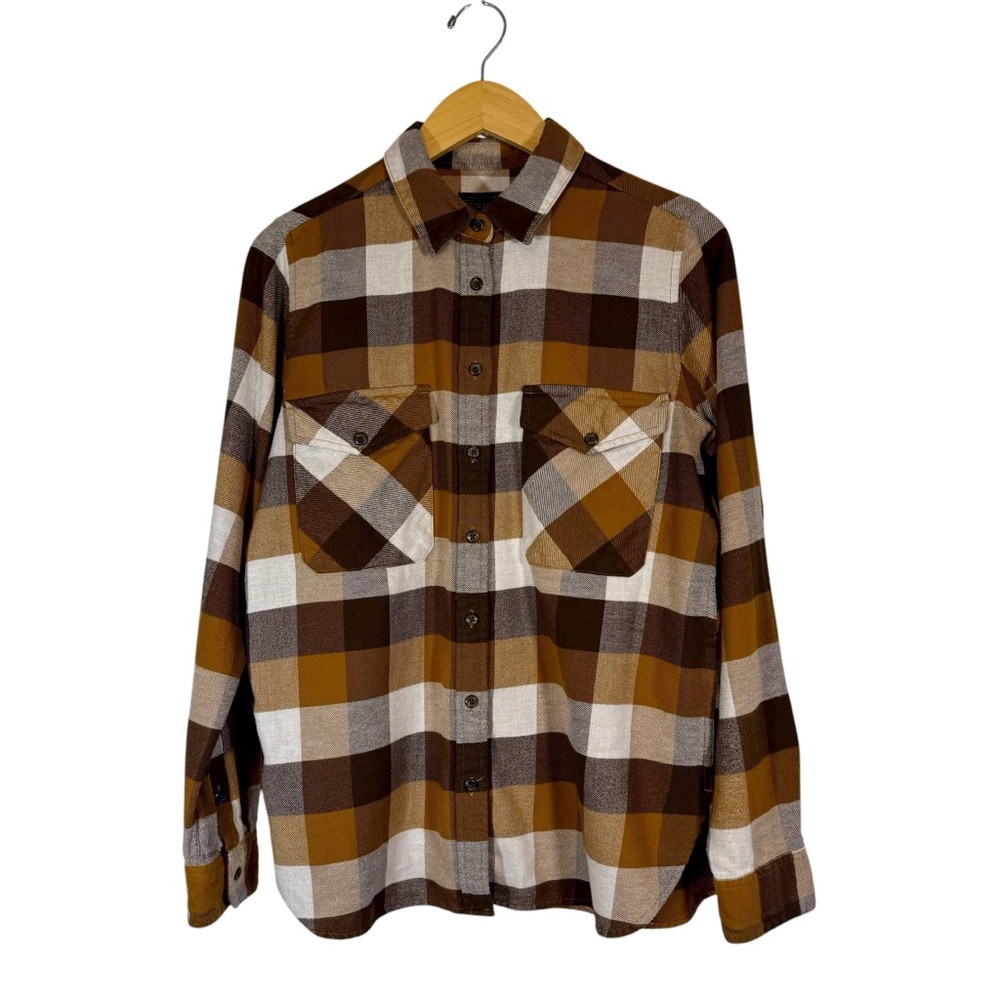 Pendleton Flannel Plaid Shirt Mens Sz S Brown Tan White 100% Cotton